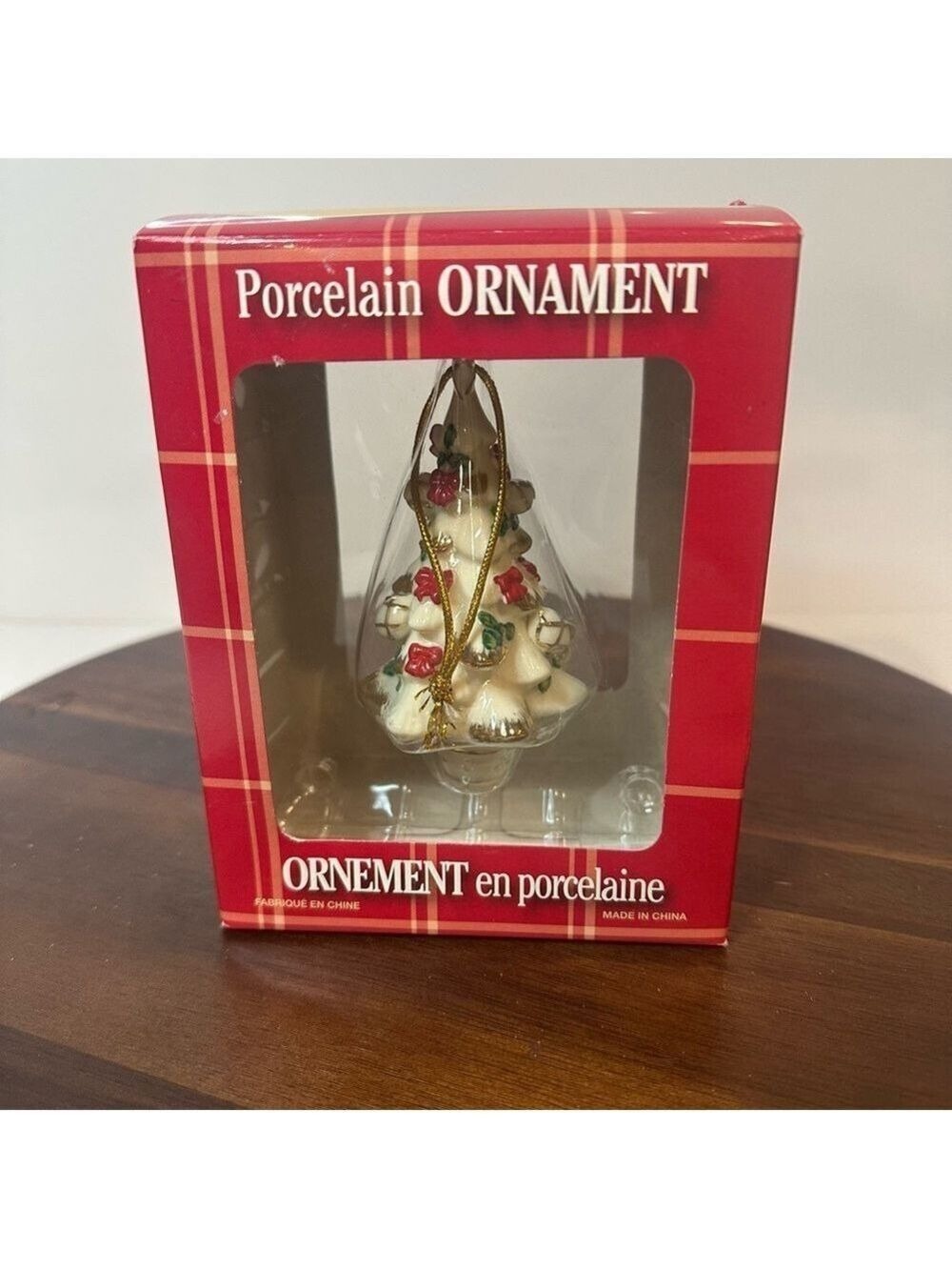 Vintage-Style Porcelain Christmas Tree Ornament – New in Box